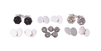 Five pairs of silver cufflinks by William & Son