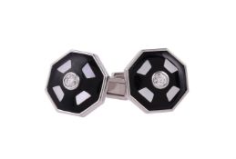 Y A pair of diamond, onyx and mother of pearl cufflinks by William & Son