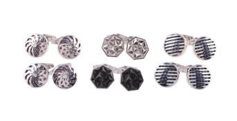 Six pairs of silver cufflinks by William & Son