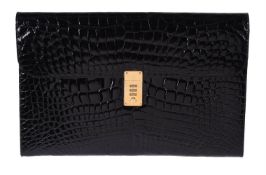 Y William & Son, a black crocodile document case