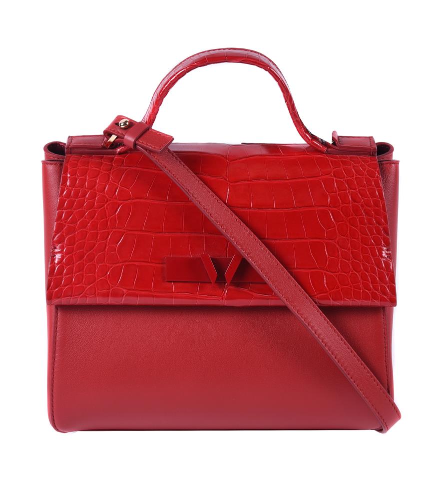 Y William & Son, Mini Bruton, a red alligator day bag