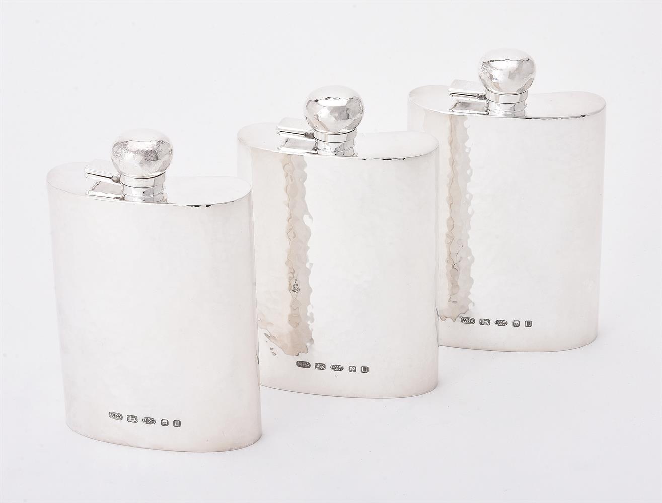 Three silver planished spirit flasks by William & Son (William Rolls Asprey) - Image 2 of 2
