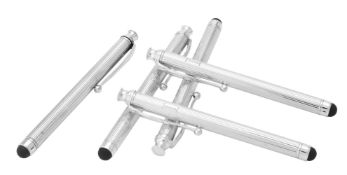 Four silver ET lined touchscreen stylus or iPad 'pens' by William & Son (William Rolls Asprey)