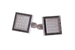 Y A pair of diamond, black diamond and mother of pearl cufflinks by William & Son