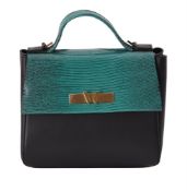 Y William & Son, Bruton, an emerald green snakeskin and black leather day bag