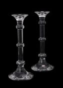 A pair of moulded clear glass candlesticks by Val Saint Lambert