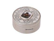 A silver and reverse painted intaglio crystal circular box by William & Son (William Rolls Asprey)