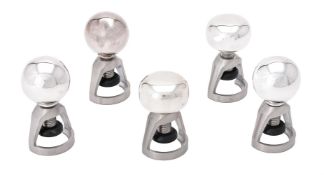 Five silver mounted champagne stoppers by William & Son (William Rolls Asprey)