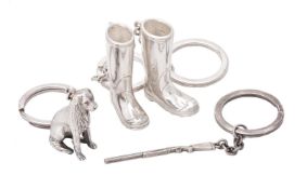 Four silver novelty keyrings by William & Son (William Rolls Asprey)