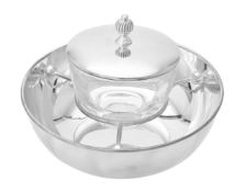 A silver small caviar bowl, frame and cover by William & Son