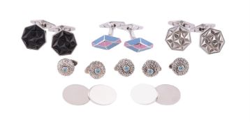 Four pairs of silver cufflinks by William & Son