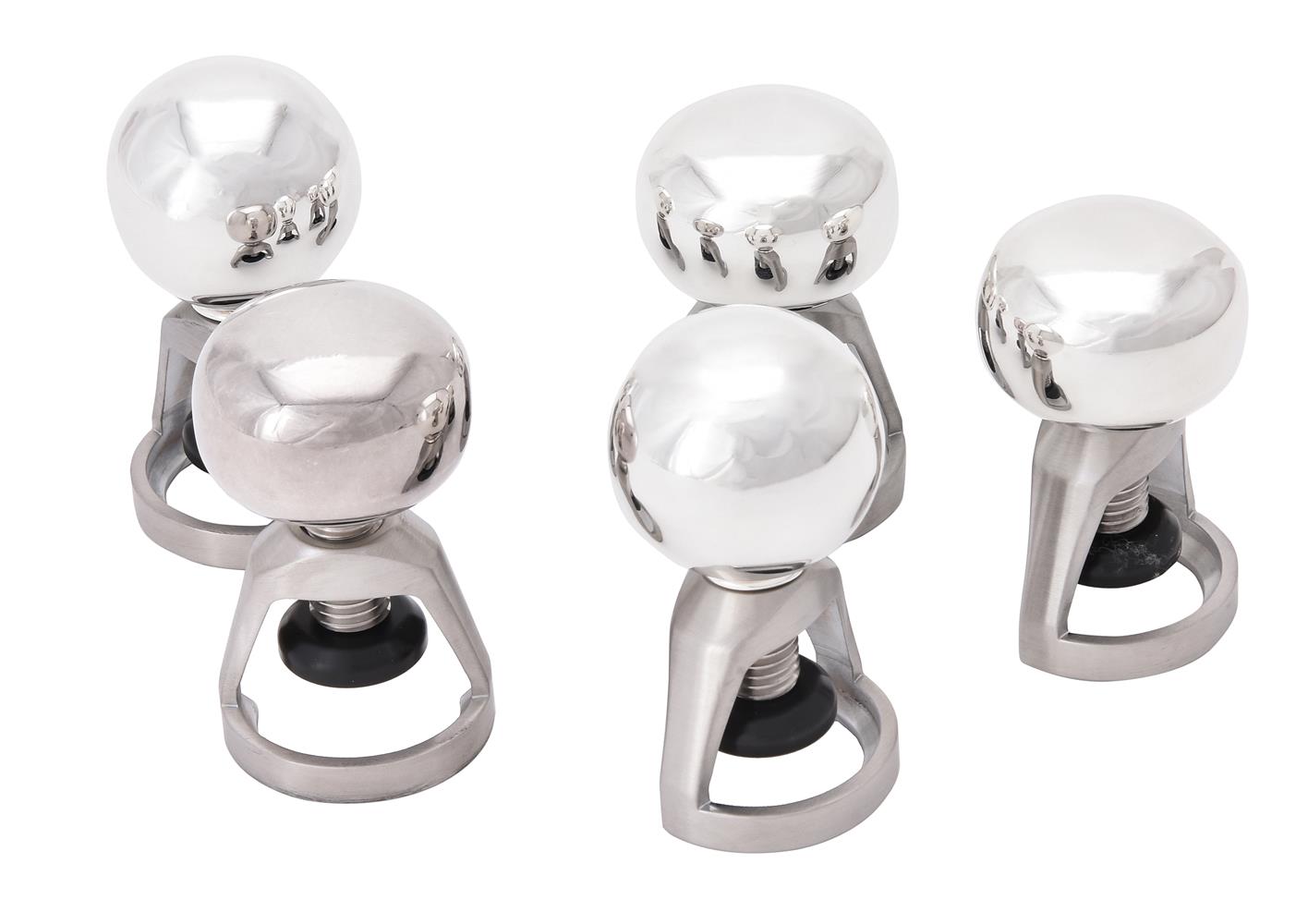 Five silver mounted champagne stoppers by William & Son (William Rolls Asprey)