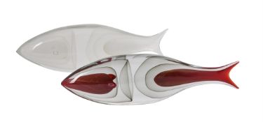 Two similar modern Murano glass models of fish by Albert Battuto