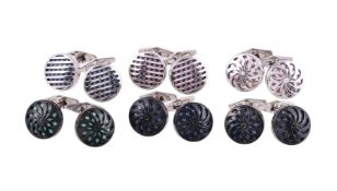 Six pairs of silver cufflinks by William & Son