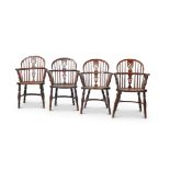 A HARLEQUIN SET OF EIGHT YEW AND ELM LOW BACK WINDSOR CHAIRS