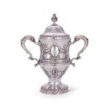 A GEORGE III IRISH SILVER OGEE TWIN HANDLED CUP AND COVER BY RICHARD WILLIAMS