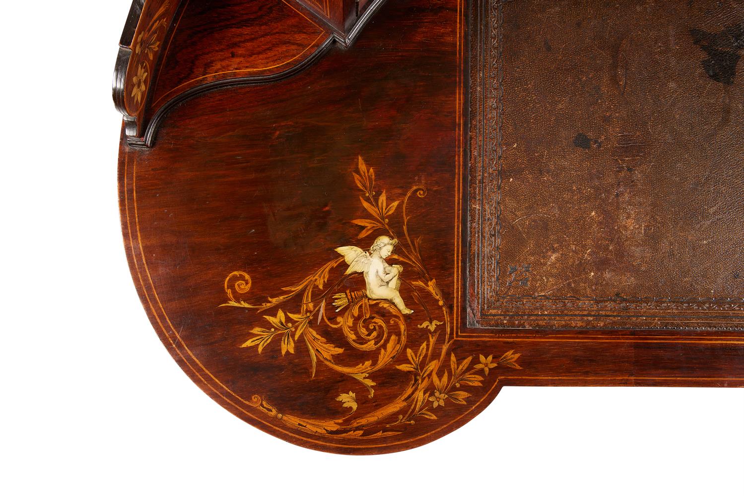Y A LATE VICTORIAN ROSEWOOD AND IVORY MARQUETRY KIDNEY SHAPED DESK - Image 8 of 8
