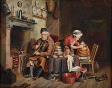 FOLLOWER OF FREDERIC DANIEL HARDY, DOMESTIC LIFE BESIDE THE FIRE; THE FEATHERED VISITOR
