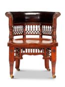 A SEMI-OCTAGONAL MAHOGANY DESK CHAIR, LATE 19TH CENTURY