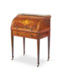 Y AN EDWARDIAN ROSEWOOD AND SATINWOOD BANDED CYLINDER BUREAU, IN GEORGE III STYLE