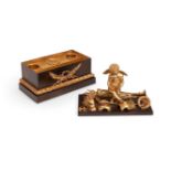 A BRONZE AND ORMOLU INKSTAND, FRENCH, 19TH CENTURY