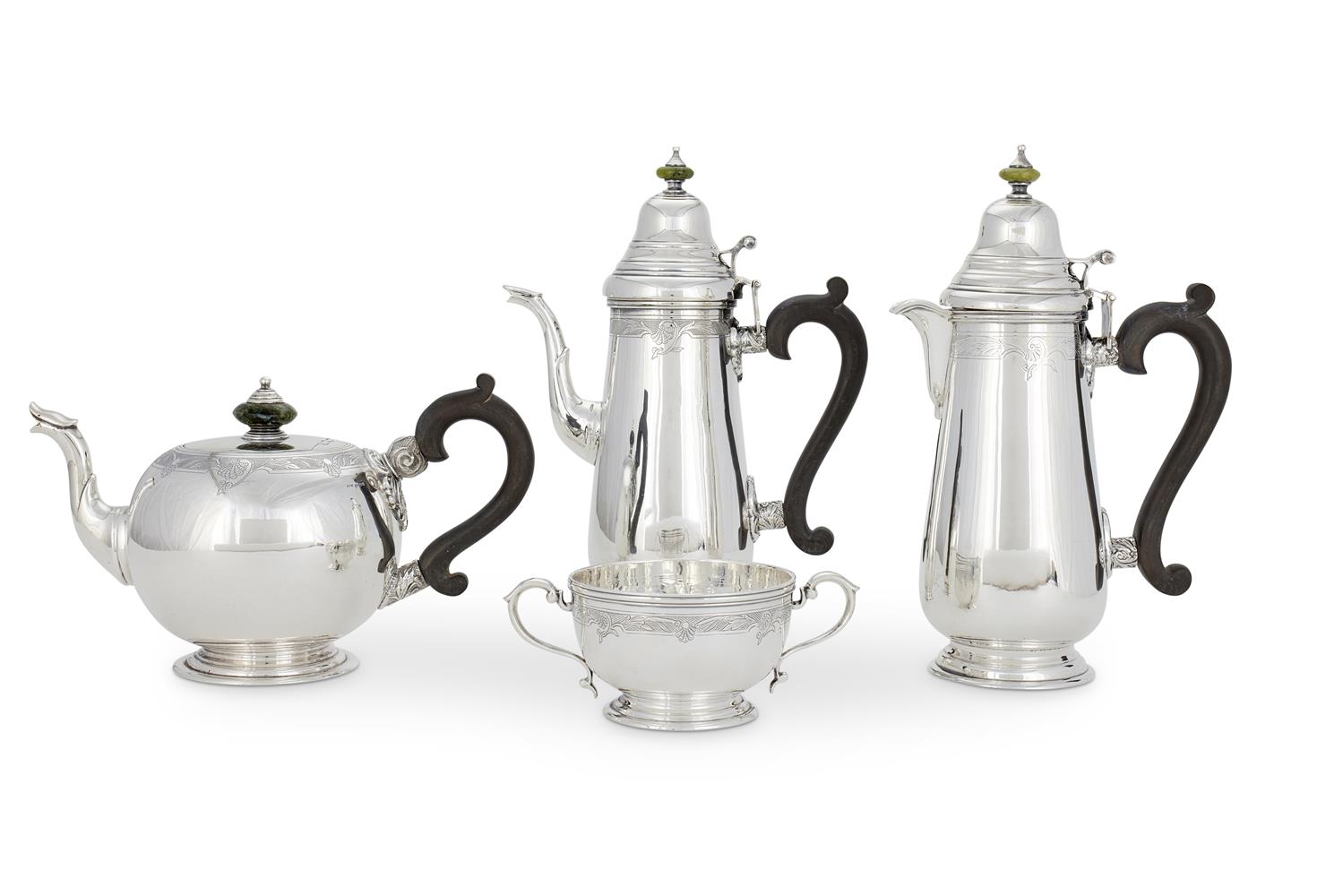 AN IRISH SILVER FOUR PIECE TEA AND COFFEE SERVICE