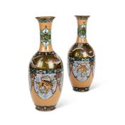 A PAIR OF JAPANESE CLOISONNE SLENDER BALUSTER VASES