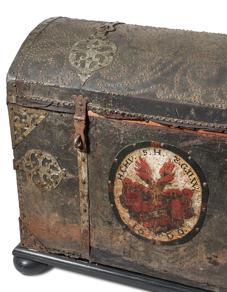 A PAIR OF GERMAN IRON MOUNTED LEATHER CHESTS, LATE 17TH CENTURY - Image 4 of 6