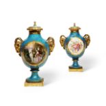 A PAIR OF FRENCH SÈVRES STYLE ORMOLU MOUNTED VASES AND COVERS