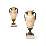 A PAIR OF FRENCH BRONZE MOUNTED MARBLE VASES, LATE 19TH CENTURY