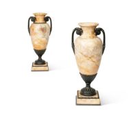 A PAIR OF FRENCH BRONZE MOUNTED MARBLE VASES, LATE 19TH CENTURY