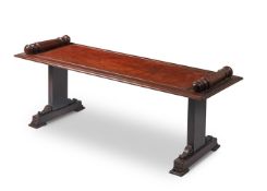 TWO SIMILAR MAHOGANY HALL BENCHES, IN EARLY VICTORIAN STYLE