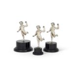 A SET OF THREE VICTORIAN ELECTRO-PLATED MODELS OF PUTTI RUNNING