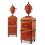 A PAIR OF GEORGE III MAHOGANY, SATINWOOD, AND INLAID DINING ROOM PEDESTALS