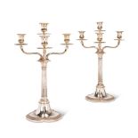 A PAIR OF VICTORIAN SILVER FOUR LIGHT CANDELABRA, JOHN HUNT & ROBERT ROSKELL