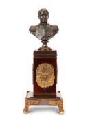 A FRENCH GILT AND PATINATED BRONZE BUST OF NAPOLEON BONAPARTE