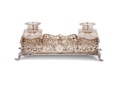 A VICTORIAN SILVER RECTANGULAR INKSTAND BY CHARLES THOMAS FOX AND GEORGE FOX