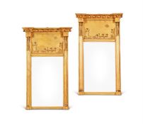 A PAIR OF REGENCY STYLE GILT PAINTED SMALL PIER MIRRORS