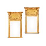 A PAIR OF REGENCY STYLE GILT PAINTED SMALL PIER MIRRORS