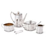 Y A VICTORIAN SILVER SHAPED OVAL FOUR PIECE TEA AND COFFEE SERVICE