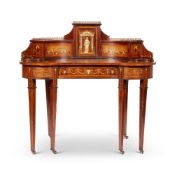 Y A LATE VICTORIAN ROSEWOOD AND IVORY MARQUETRY KIDNEY SHAPED DESK