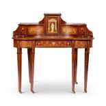 Y A LATE VICTORIAN ROSEWOOD AND IVORY MARQUETRY KIDNEY SHAPED DESK