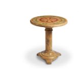 AN ITALIAN CIRCULAR OCHRE AND RED MARBLE SMALL PEDESTAL TABLE