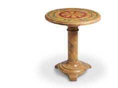 AN ITALIAN CIRCULAR OCHRE AND RED MARBLE SMALL PEDESTAL TABLE