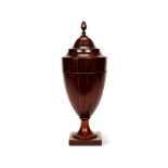 A GEORGE III MAHOGANY AND INLAID CUTLERY URN, CIRCA 1800