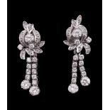 A pair of 1960s diamond drop earrings