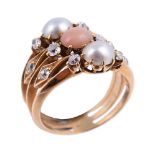 Y An early 20th century diamond, pearl and coral dress ring