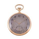 Unsigned,18 carat gold keyless wind open face pocket watch