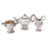 Y A William IV silver three piece lobed circular tea set by Charles Fox II