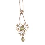 An Edwardian peridot and seed pearl pendant necklace
